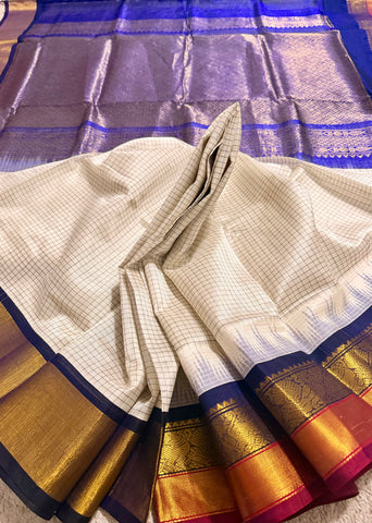 KSC - Ivory with Royal Blue Korvai