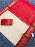 KSC - Double shaded Ivory Beige with Chilli Red Korvai