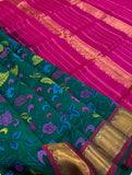 KSC -  Double shaded Peacock Green with Pink Kalamkari Prints
