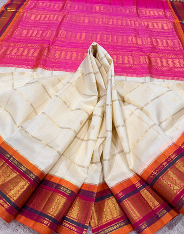 KSC -Ivory with Hot Pink Kattam Korvai