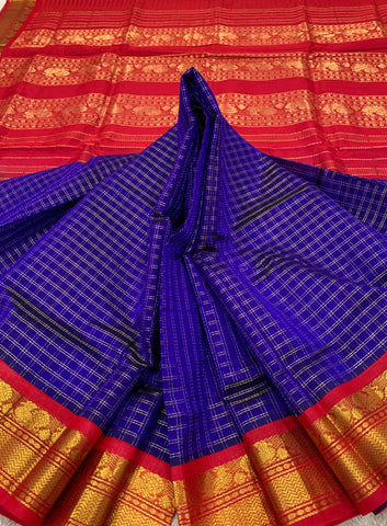 KSC - Dark Ink Blue/Scarlet Red Kattam Korvai