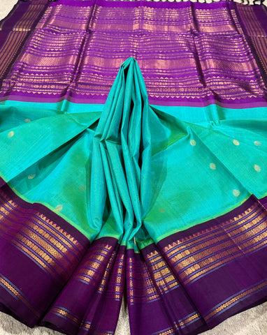 KSC - Double shaded Sea Green with Eggplant Purple Buttis Korvai