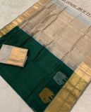 KSC - Deep Emerald Green with Sandalwood Beige Long border Kattam Korvai