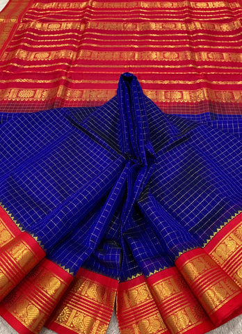 KSC - Double shaded MS Blue with Red Kattam Korvai