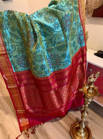 PKSC - Double shaded Sea Green/Pink Korvai
