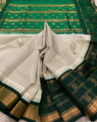 KSC - Off White with Bottle Green Korvai