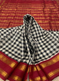 KSC - White/Black with Maroon Kattam Korvai