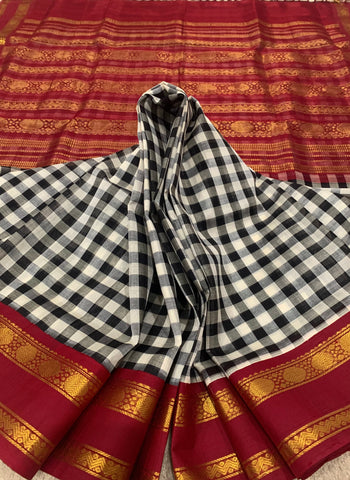 KSC - White/Black with Maroon Kattam Korvai