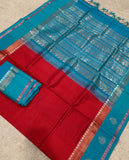 KSC - Double shaded Tomato Red with Blue Kattam Korvai