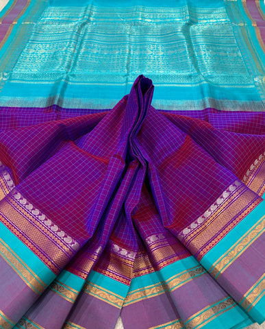 KSC - Double shaded Violetish Magenta with Teal Blue Kattam Korvai