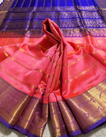 KSC - Double shaded Peachy Orange with Royal Blue Kattam