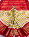 KSC - Off White/Methi Green Kattam with Red Korvai