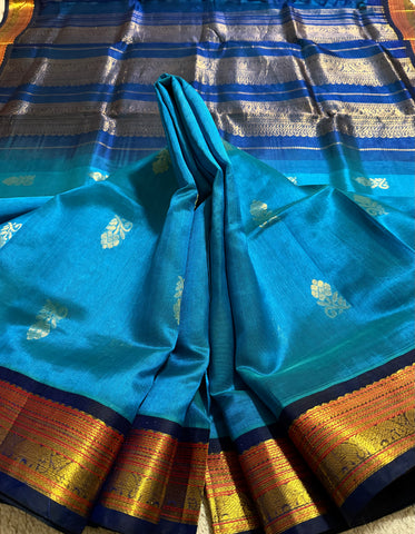 KSC - Double shaded Peacock Blue with Navy Blue Korvai