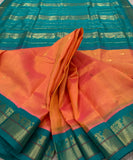 KSC - Double Shaded Sunrise Orange with Teal Blue Korvai buttis