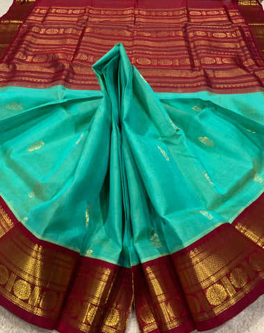 KSC - Double shaded Sea Green with Maroon Korvai