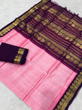 KSC - Double shaded Baby Pink with Coffee Brown Korvai