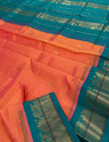 KSC - Double Shaded Sunrise Orange with Teal Blue Korvai buttis