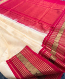 KSC - Double shaded Ivory Beige with Chilli Red Korvai