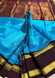 KSC - Double shaded Ananda Blue with Coffee Brown Korvai