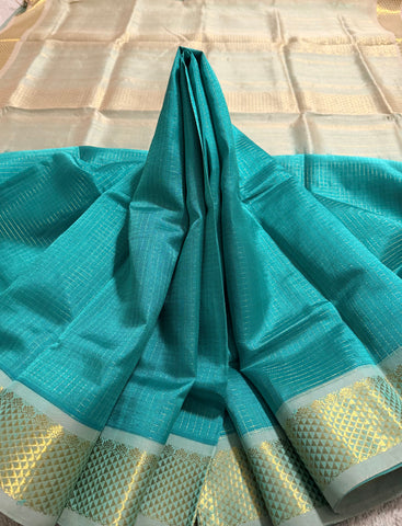 KSC - Double shaded Sea Green with Ivory Beige Kattam