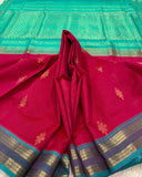 KSC -  Double shaded Vermillion Red with Sea Green Kolam