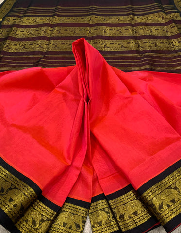 KSC - Double shaded Peachy Orange with Black Korvai