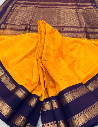 KSC - Double shaded Mango Yellow with Coffee Brown Kattam