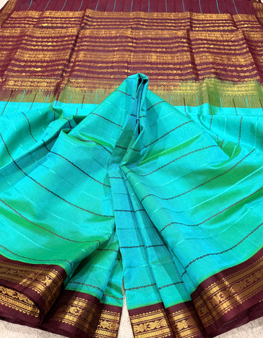 KSC - Double shaded Seafoam Green with Coffee Brown Veldari Korvai