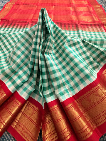 KSC - Off White/Green with Red Kattam Korvai