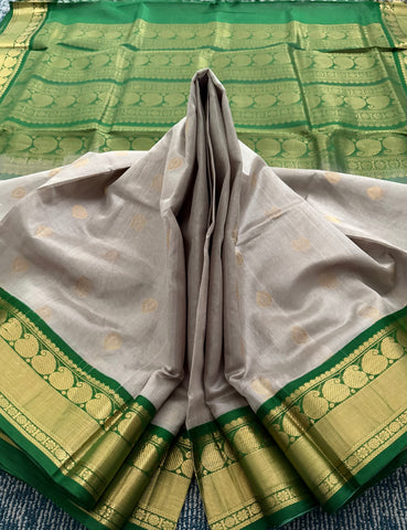 KSC - Double shaded Pastel Grey with Emerald Green Korvai