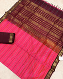 KSC -Double shaded Kanagambara Pink with Coffee Brown Veldaari Korvai