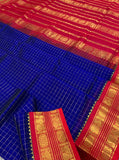 KSC - Double shaded MS Blue with Red Kattam Korvai