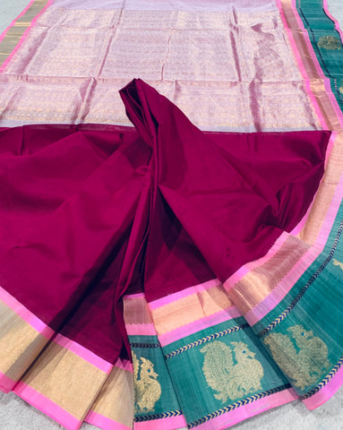 KSC - Double shaded Burgundy with Baby Pink Korvai