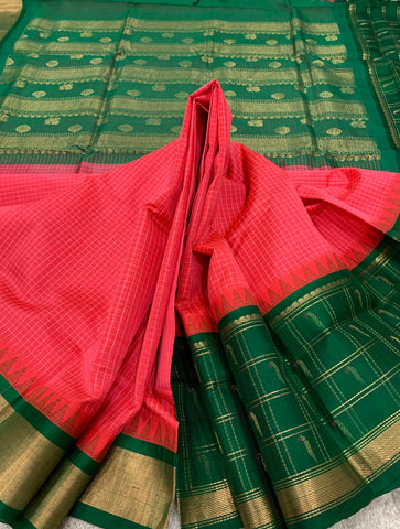 KSC - Kangambara Pinkish Orange with Emerald Green Korvai