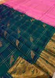 KSC - Peacock Green with Baby Pink Kattam Paithani