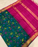 KSC -  Double shaded Peacock Green with Pink Kalamkari Prints