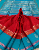 KSC - Double shaded Tomato Red with Blue Kattam Korvai