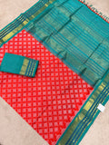 KSC - Deep Red Orange with Teal Green Kolam Korvai
