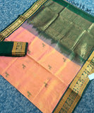 KSC - Double shaded Peach with Emerald Green Korvai