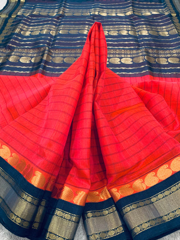 KSC - Double shaded Kangambara Orange with Slate Grey Kattam Korvai