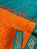 KSC - Double shaded Kesar Mango Orange with Sea Blue Korvai Veldaari