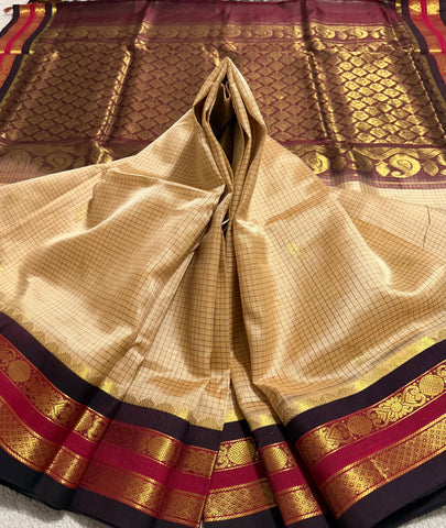 KSC - Double shaded Golden Beige with Brown Korvai Kattam