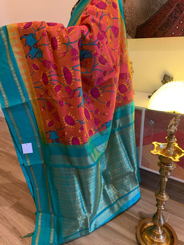 PKSC - Double shaded Pinkish Orange/Blue Korvai