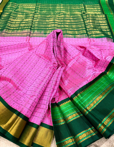 KSC - Deep Rosemilk Pink with Emerald Green Lakshadeepam Korvai