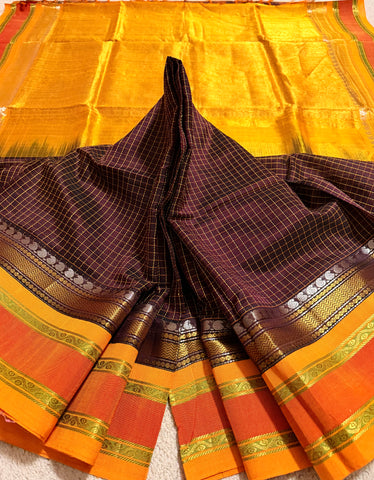 KSC - Double shaded Coffee Brown with Mango Yellow Kattam