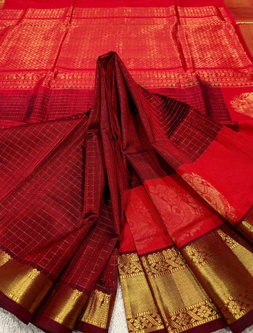 KSC - Double shaded Kumkum Maroon with Sindhoor Red Kattam