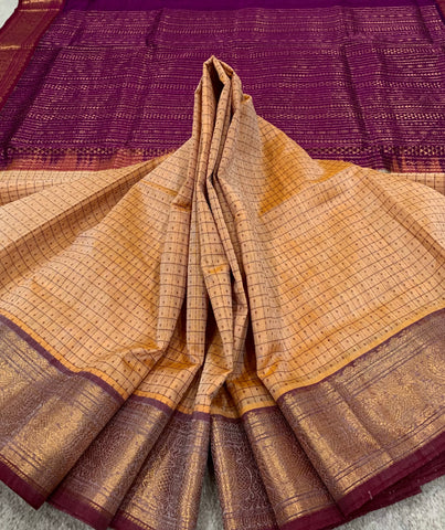 KSC - Double shaded Golden Shortbread Beige with Wine Magenta Lakshadeepam
