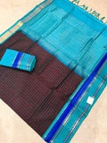 KSC - Double shaded Coffee Brown with Teal Blue Lakshadeepam Korvai