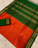 KSC - Double shaded Rustic Orange with Emerald Green Kattam