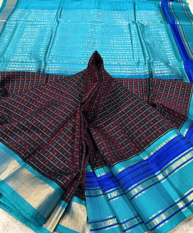 KSC - Double shaded Coffee Brown with Teal Blue Lakshadeepam Korvai